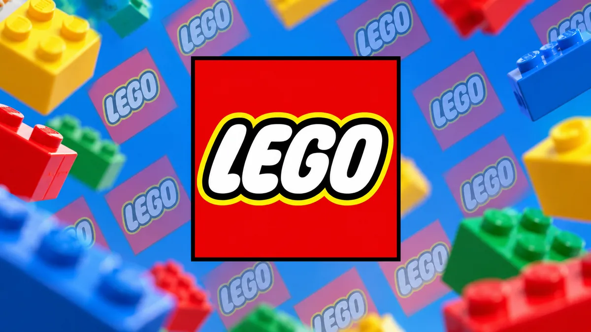 Identidade visual oficial da LEGO em composição institucional
