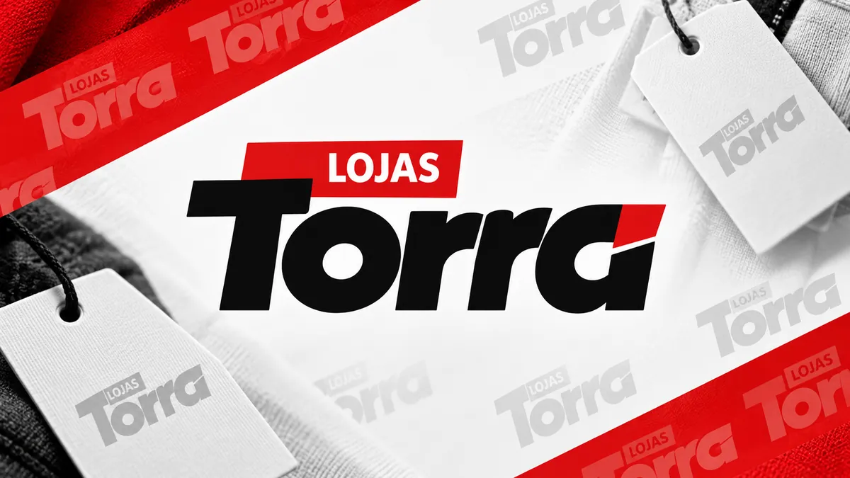 Identidade visual vermelha da Lojas Torra em composição institucional