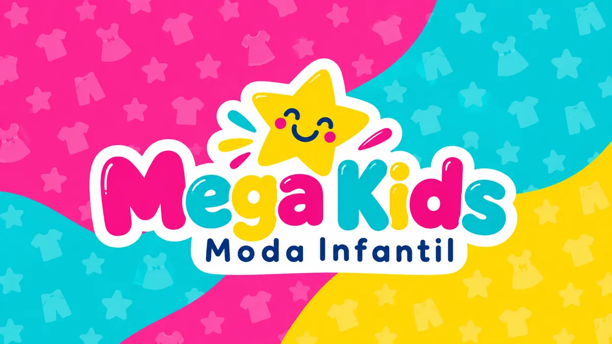 Identidade visual da Mega Kids Moda Infantil em composição institucional