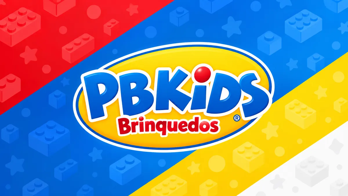 Identidade visual da PBKIDS Brinquedos em composição institucional