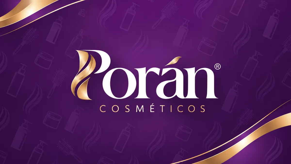 Identidade visual da Porán Cosméticos em composição institucional
