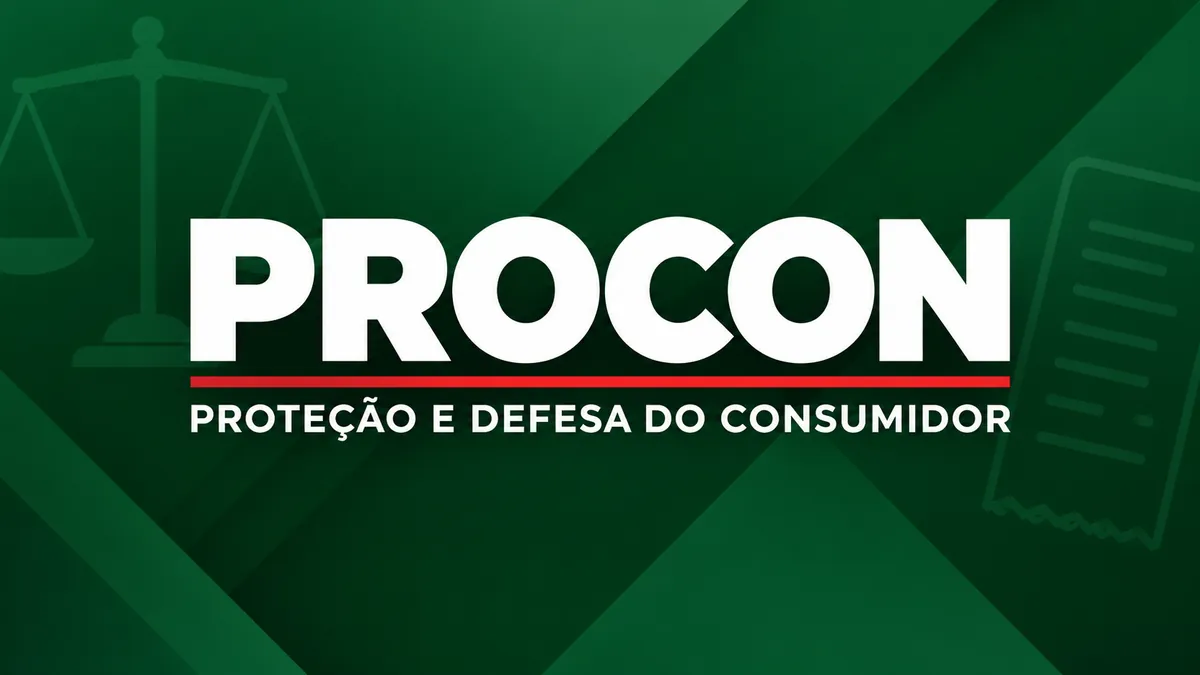 Nome Procon sobre fundo verde com referências discretas à defesa do consumidor