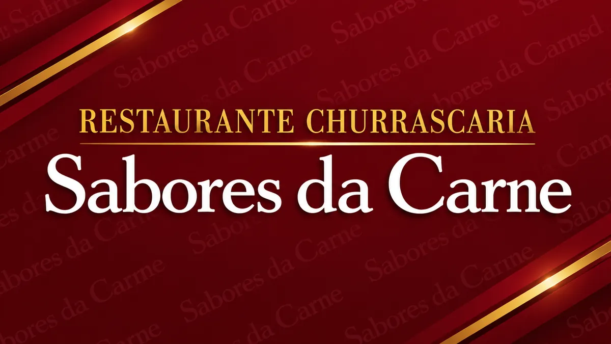 Identidade visual Sabores da Carne em branco e dourado sobre fundo bordô