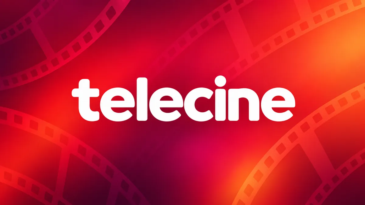 Logomarca Telecine sobre gradiente cinematográfico