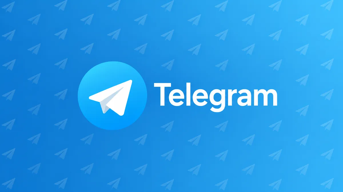Logomarca Telegram sobre fundo azul com aviões de papel