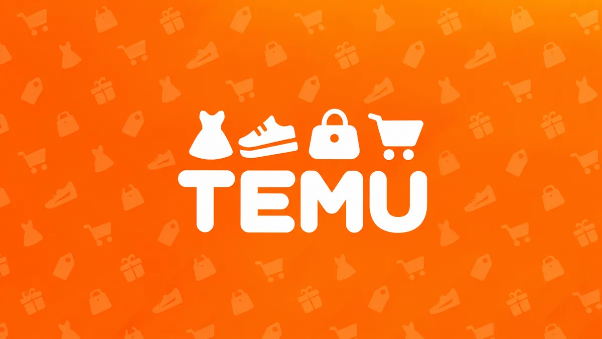 Logomarca Temu em composição institucional laranja