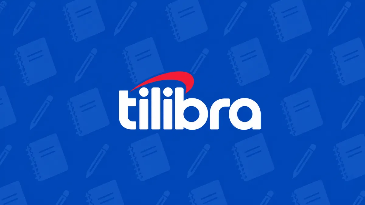 Identidade visual Tilibra em composição institucional azul