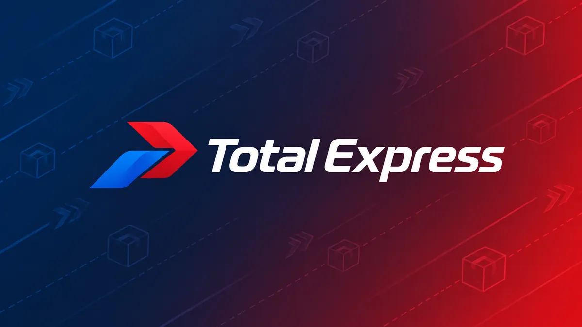 Identidade Total Express em composição logística azul e vermelha