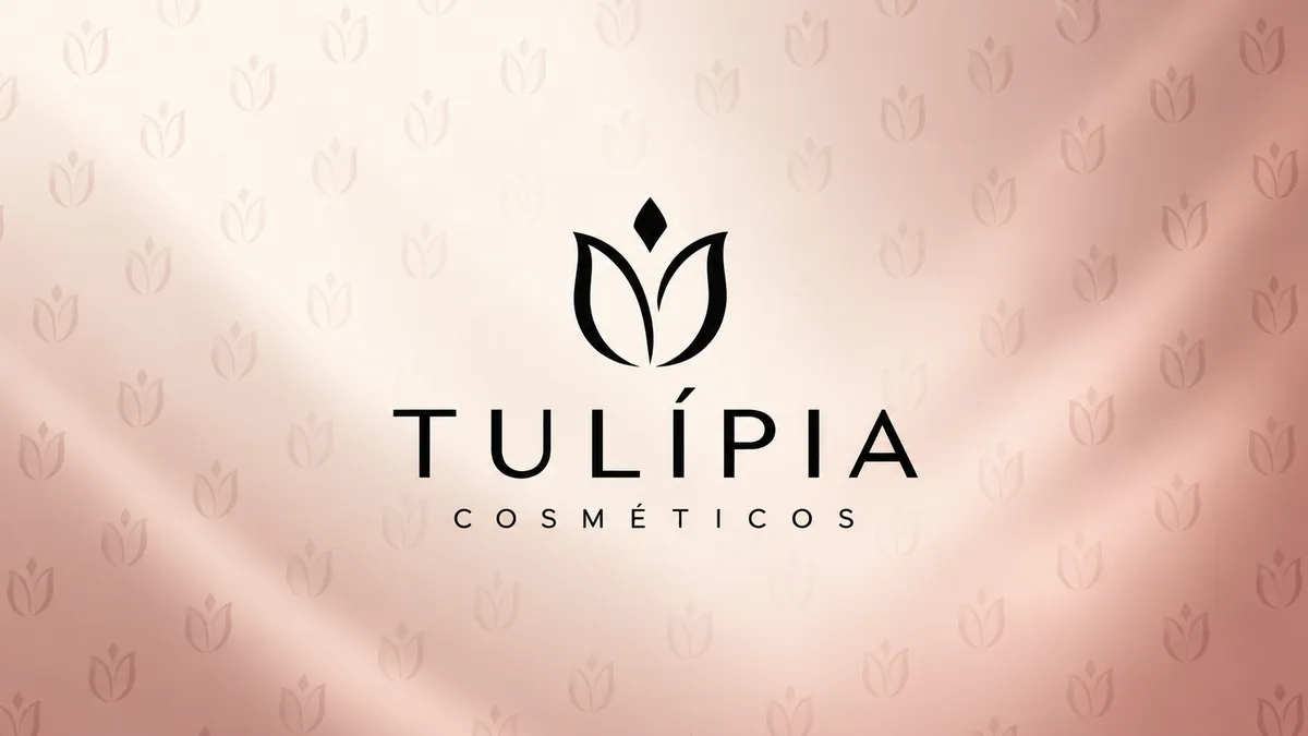 Logotipo da Tulípia Cosméticos em composição institucional rosé