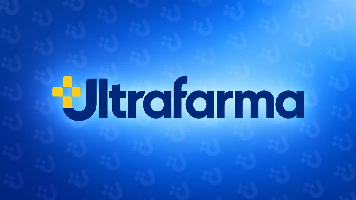 Logotipo da Ultrafarma em composição institucional azul e amarela